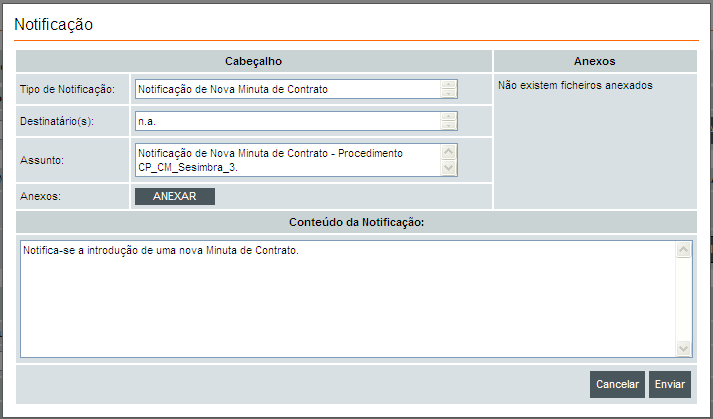 Ao notificar, surgirá uma Notificação que ao clicar em Enviar, será enviada ao