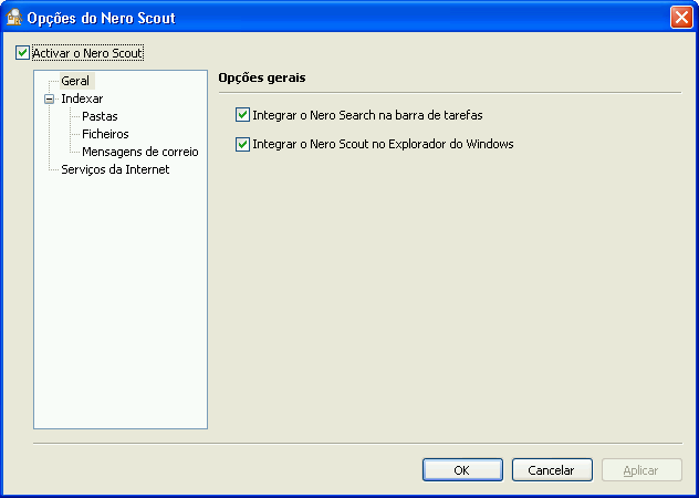 Activar e configurar o Nero Scout 2 Activar e configurar o Nero Scout No Nero Scout poderá definir as pastas e os ficheiros que devem ser indexados e assim, nos quais deve ser efectuada a procura do