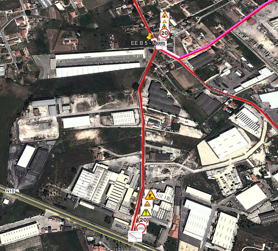 Esquema com localização da intervenção - esquema de sinalização temporária que será implementado na via de circulação que será alvo de intervenção Rua Avenida Egas Moniz troço até ao cruzamento com a