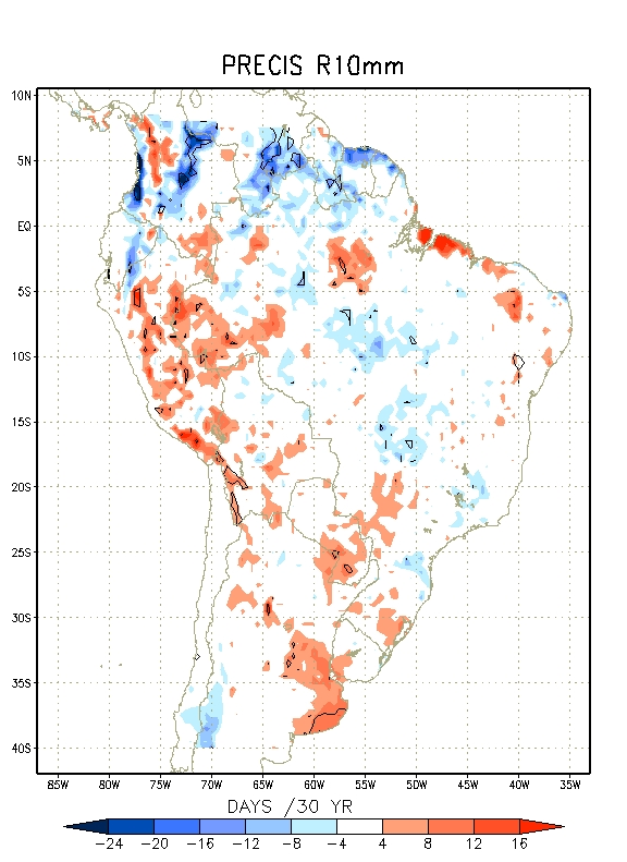 Intense rainfall index ( R10) [(2071-2100)- (1961-90)]