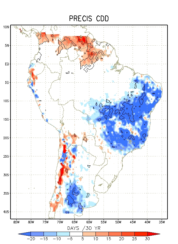 in the frequency of consecutive dry days until 2100