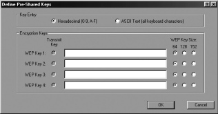 Seleccione em Key Entry se a sua chave de rede é composta por caracteres em formato Hexadecimal ou ASCII. Introduza a chave de rede WEP em WEP Key 1.