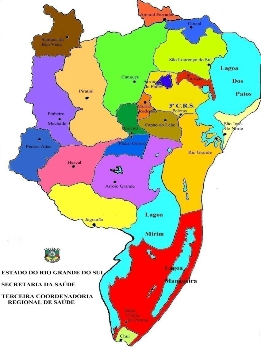 32 MATERIAIS E MÉTODOS A área em estudo compreende a 3ª CRS, sediada no município de Pelotas, abrangendo 22 municípios (Amaral Ferrador, Arroio do Padre, Arroio Grande, Capão do Leão, Canguçu,