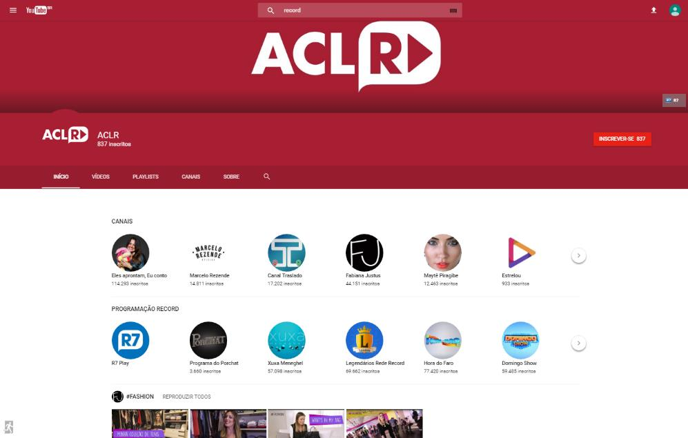 Entrega Comercial Multiplataforma Canal do Programa no Youtube (ACLR)