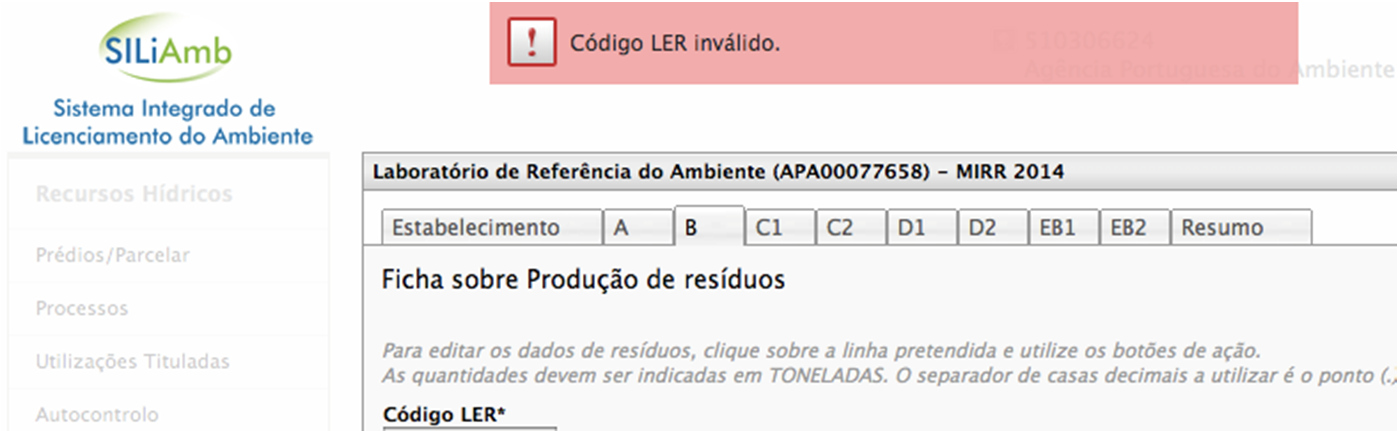 As situações impeditivas da submissão do formulário são listadas na parte superior do ecrã, na secção correspondente, como Alertas de preenchimento.