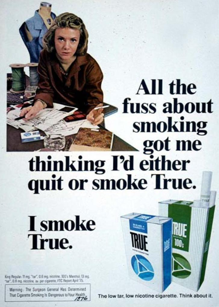 Alegações diretas usadas na década de 1970 Fonte: Tobacco Documents Online. (TobaccoDocuments.