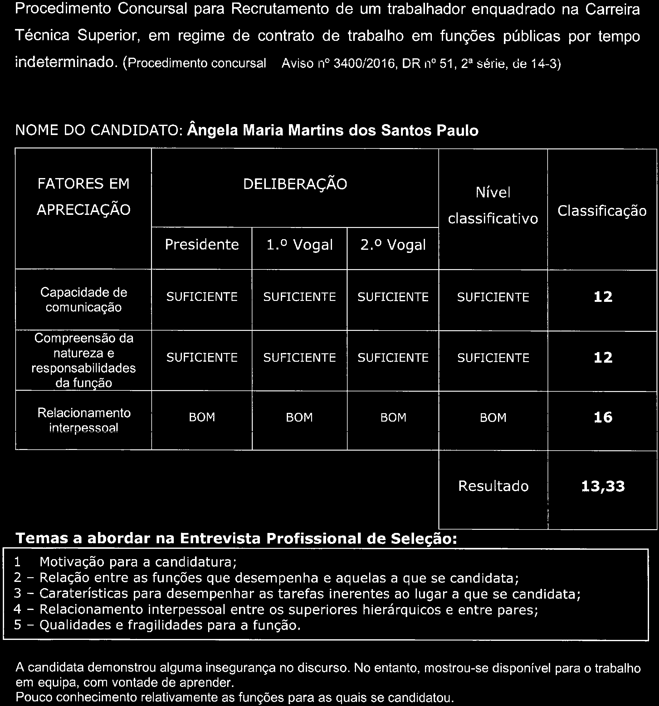 abordar na Entrevista Profissional de Seleçâo: 3 - Carateristicas para desempenhar as tarefas inerentes ao lugar a que se