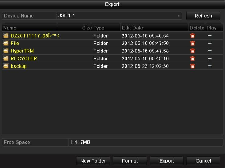 Introduza o interface para exportar, escolha o dispositivo de backup e clique no botão Exportar