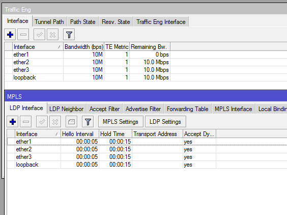 Guia MPLS-TE - 2 Entrar em MPLS -> Traffic Eng, na aba Interface e adicionar as interfaces que participam do MPLS e sua Banda em todos os P e PE`s - OBS: