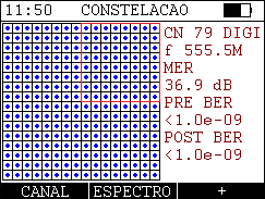 Caso o canal seja digital a tela será diferente. Pressione na tela do canal digital para iniciar a constelação.