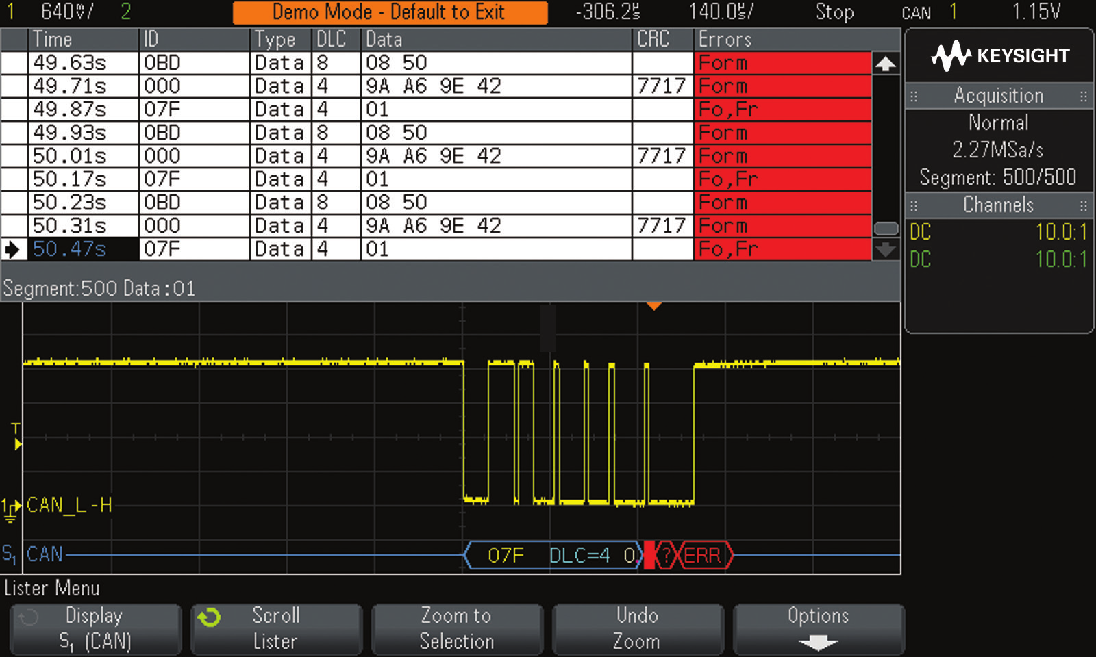 07 Keysight Aquisição de memória segmentada para os osciloscópios InfiniiVision - Folha de dados Aplicações com sinais mistos e barramentos seriais (continuação) Ao navegar pelos inúmeros