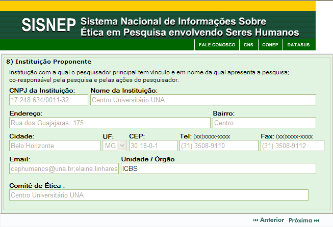 Digite o CNPJ ou parte do nome da instituição proponente para procurar a instituição desejada.