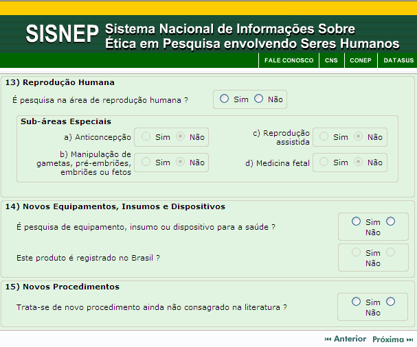 Procedimentos Responda Sim ou Não.