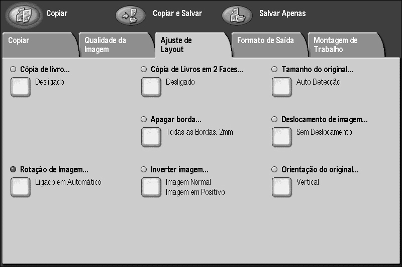 Visão geral Copiadora/Impressora Xerox 4112/4127 3. Selecione a função Deslocamento de imagem.