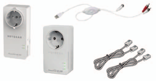 Conteúdo da embalagem USB para áudio de energia USB XAU2511 Powerline Adaptador XAV1601 Powerline Adaptador Cabos Ethernet (2) Produtos vendidos em alguns locais incluem um