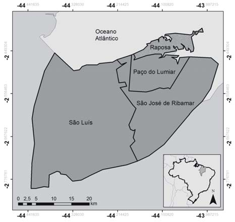 Mapeamento da Cobertura da Terra do Município de Raposa (Ma) Utilizando Imagens IBGE (2010), a cidade possui aproximadamente 26 mil habitantes e 64 km² de extensão, sendo o município limitado pelas