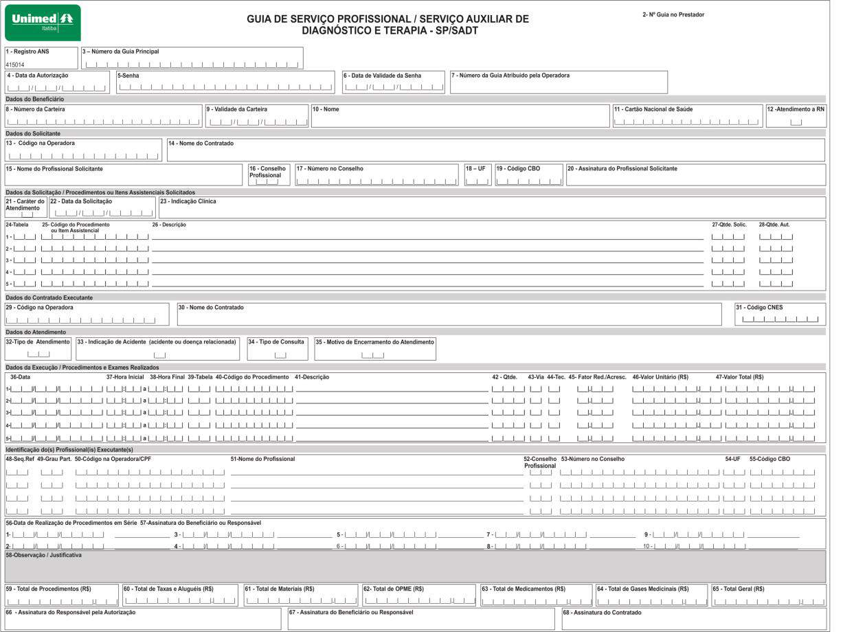 Caso seja necessário cobrar em separado os honorários de médicos ou outros profissionais discriminados na guia SP/SADT, deve ser usado o quadro de identifica os profissionais informando o Grau de