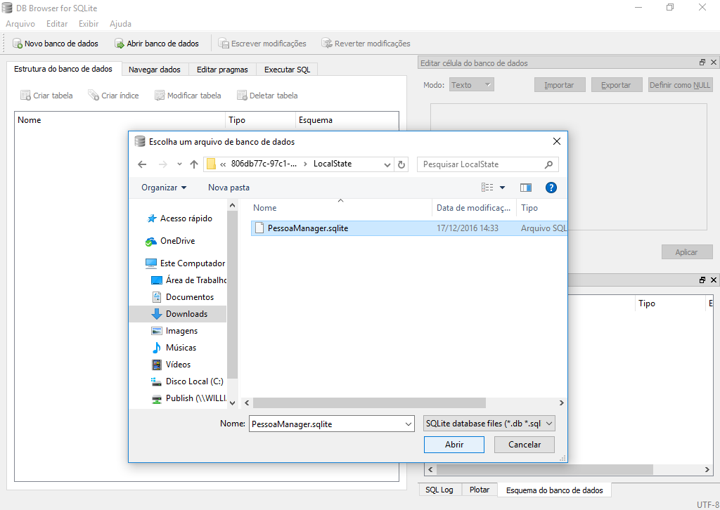 Browser for SQLite abra o arquivo