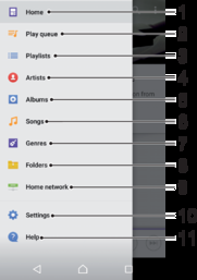 Menu do aplicativo Música O menu do aplicativo Música fornece uma visão geral de todas as músicas em seu dispositivo. A partir daqui você pode gerenciar seus álbuns e listas de reprodução.