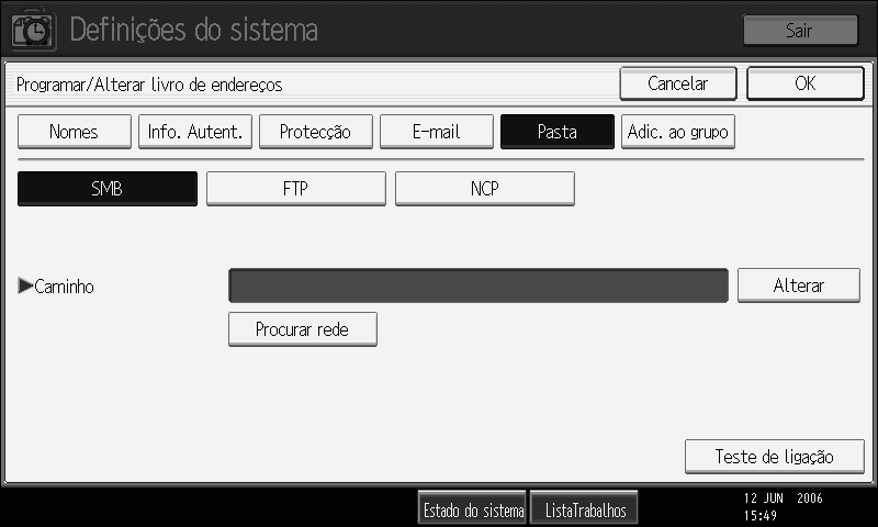 Endereço de e-mail Pode registar destinos de e-mail no