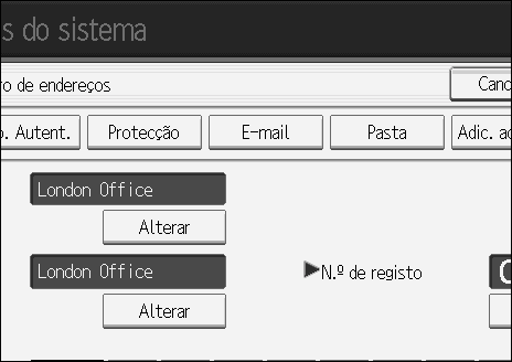 Registar um Código de Protecção F Prima [Protecção]. G Prima [Destino] ou [Remetente] em Utilizar nome como. 6 Pode seleccionar [Destino] e [Remetente] em simultâneo.