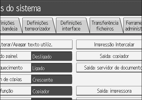 Definições do sistema Imprimir lista 2 Pode verificar itens relacionados com a rede utilizada.