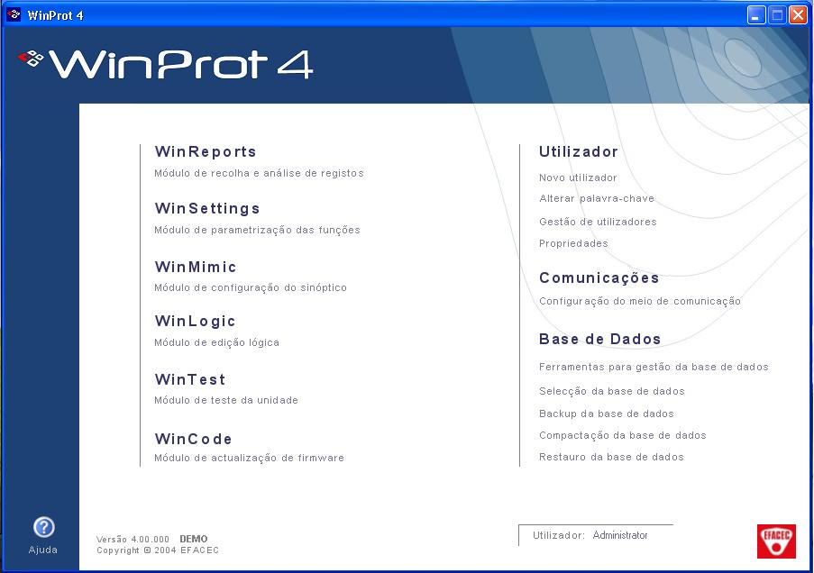 4. WINPROT O WinProt é o programa utilizado para configurar, monitorizar, analisar e testar a Unidade de Protecção e Controlo.