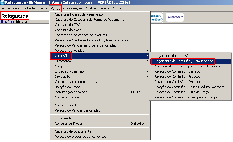 Para efetuar o pagamento das comissões por Comissionado: Abra o módulo