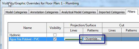 Observação Importante: No campo Projection / Surface em Patterns, clique em Override