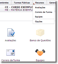 Selecionando os recursos da turma (3/3) Para habilitar um recurso/ferramenta à turma, basta clicar sobre o ícone correspondente.