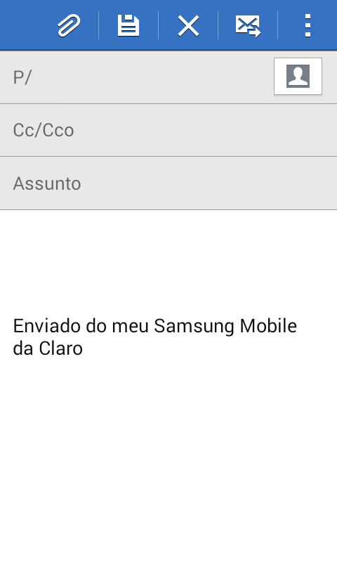 Mensagens e E-mail Para configurar outras contas de e-mail, toque em Configurações Configurações de conta. Enviar mensagens Toque em E-mail na Tela de aplicações.