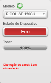 A página de Estado mostra o estado atual da impressora, o qual pode ser Pronta, Ocupada, Em Suspensão, Erro ou Offline. O estado da impressora é descrito por palavras na parte inferior da janela.