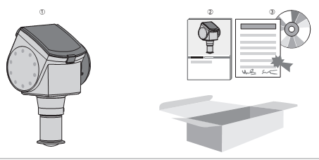 Figura 2-3: Escopo da entrega - Antena higiênica [1] Conversor de sinal e antena na versão compacta.