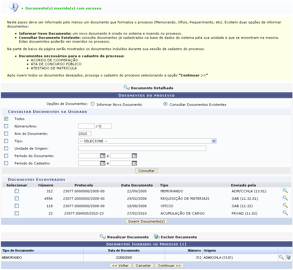 34 Para visualizar detalhes do documentos já inseridos clique no ícone correspondente a tela Documento.