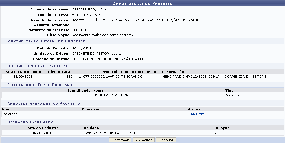 38 Confira os dados dispostos na tela acima e clique em Confirmar