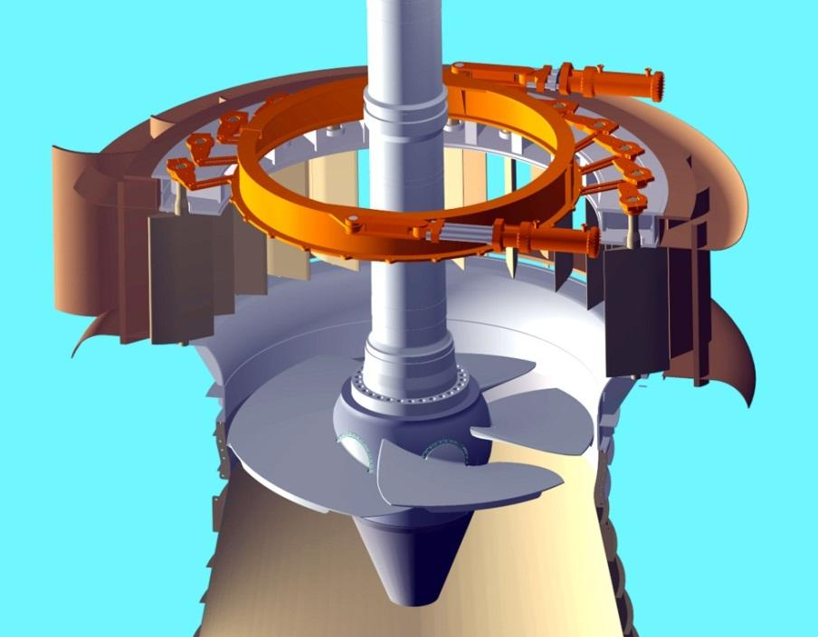 Capítulo 3 Tecnologia para Sistemas Hídricos água, através de um mecanismo de orientação que é controlado pelo regulador da turbina.