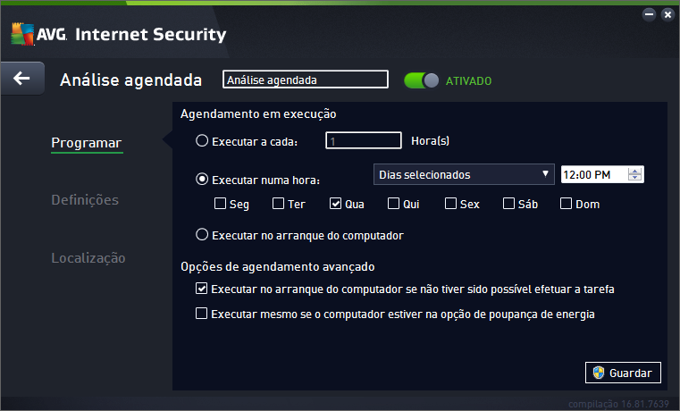 Em cada separador pode simplesmente mudar o botão de "semáforo" temporariamente e ativá-lo novamente quando for necessário. para desativar o teste agendado 9.4.1.