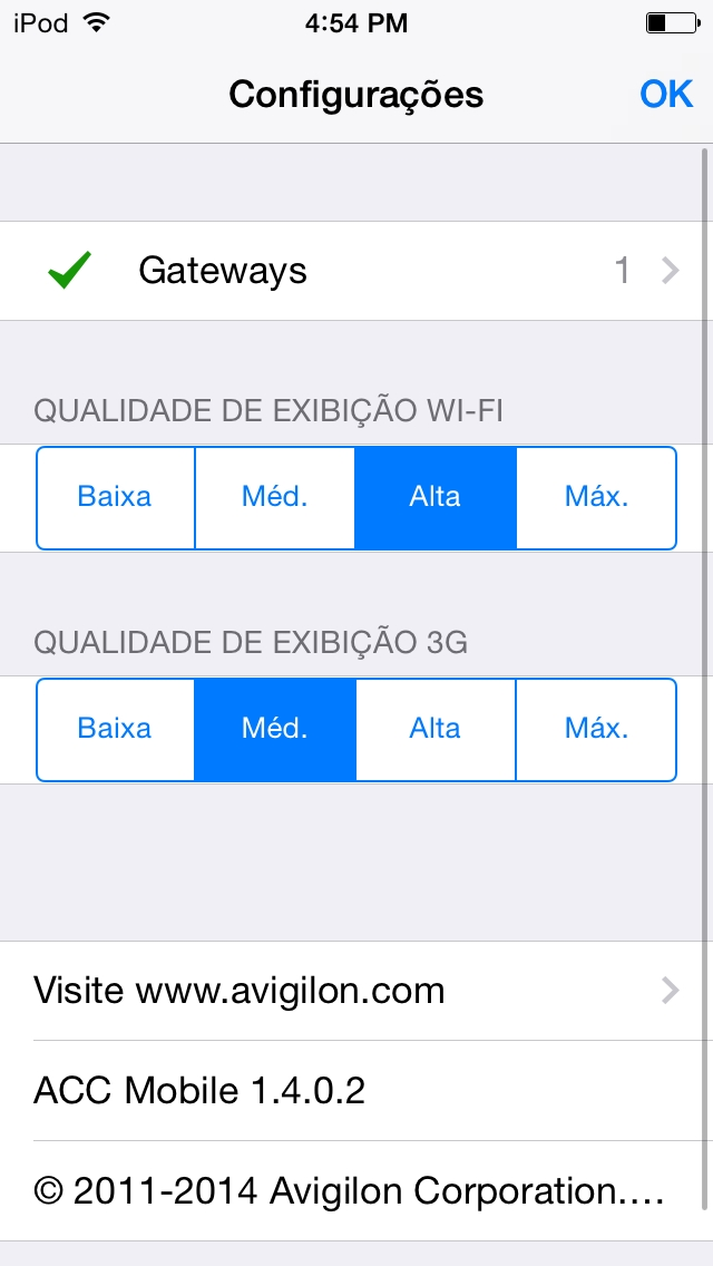 Alterando configurações de exibição Para controlar a largura da banda usada pelo aplicativo, você pode configurar a qualidade de exibição de acordo com o tipo de rede a que você está conectado.