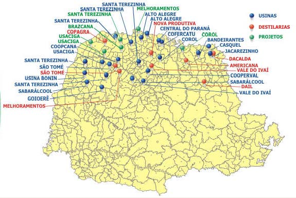 - unidades produtoras de açúcar e álcool do Estado do Paraná, associadas à Associação de Produtores de Bioenergia do Estado do