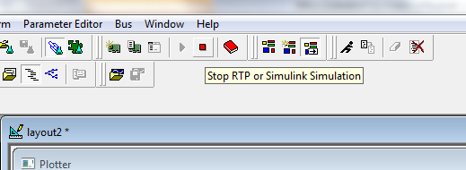 Depois clique em Stop RTP or Simulink Simulation (indicado pela seta