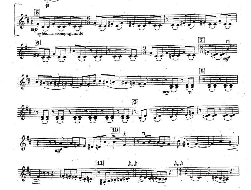 D, 1 st movement, rehearsal numbers 5 to 17 (second