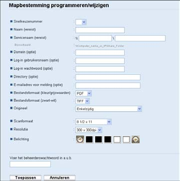 1. De scanfunctie gebruiken Item Instelling Beschrijving E-mailadres voor melding Origineel (alleen type 2 model) Optioneel Vereist E-mailadres waarnaar een melding wordt gestuurd na verzending.