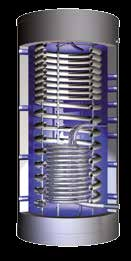 Acumulador de água com aquecimento higiénico de água integrado no processo de aquecimento a passo contínuo com tubo ondulado em aço inoxidável (.4404). Pressão de serviço máx.