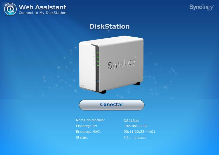 Para instalar com conexão Ethernet com fio: 1 Ligue o DiskStation e conecte-o a um roteador (com acesso à Internet) 2 Com um computador conectado à mesma rede de seu DiskStation, vá para http://find.