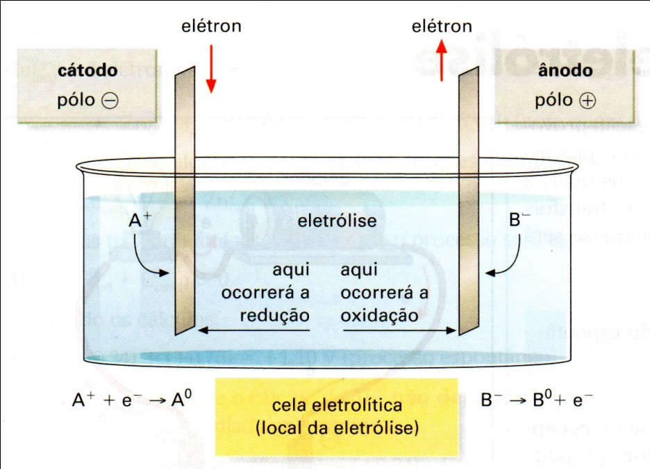 Semirreação do ânodo(pólo positivo): O ânion é atraído para o pólo positivo e tende a perder elétrons, tornando se neutro.