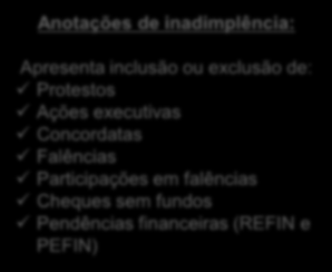 Criação de Perfil É possível que você defina a informação que deve ser monitorada, entre as opções: Anotações de inadimplência: Apresenta inclusão ou exclusão