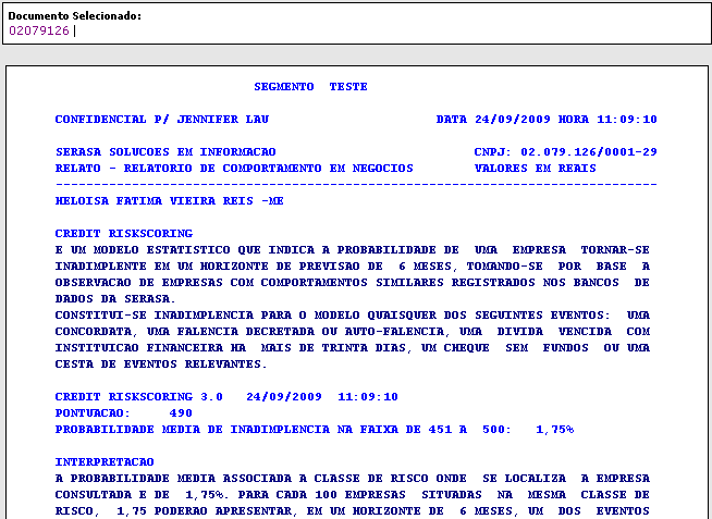 Consulta Relatório Ao solicitar a consulta do documento