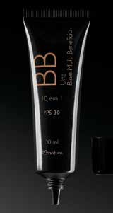 BB base multibenefício FPS 30 30 ml 09 pts 68,90 10 benefícios em 1 único produto 1. Reparação da pele 2. Efeito matte 3. FPS 30 4. Hidratação imediata 5. Longa duração 6.