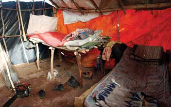 CONDIÇÕES DEGRADANTES = TRABALHO ESCRAVO ALOJAMENTO PRECÁRIO Em muitos casos, os trabalhadores vivem em barracos de lona em chão