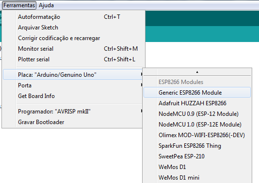 Finalmente, clique novamente em Ferramentas / Placa / e localize os módulos